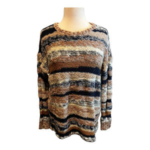 | american eagle | Tan Blue Striped Knit Sweater LG